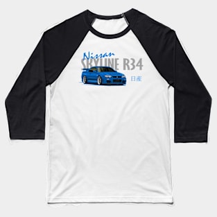 Nissan Skyline GTR r34 Blue, JDM Car Baseball T-Shirt